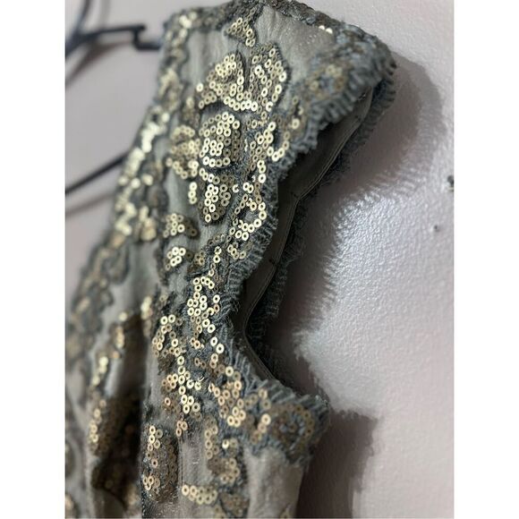 Tadashi Shoji Paillette Embroidered Lace Scalloped Edge Squined Evening Dress 6 - Picture 4 of 14